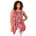 Plus Size Women's Handkerchief-Hem Tunic Tank by Roaman's in Sunset Coral Floral Print (Size 30/32) Long Shirt