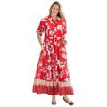 Plus Size Women's Roll-Tab Sleeve Crinkle Shirtdress by Woman Within in Vivid Red Bloom Flower (Size 20 W)