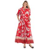 Plus Size Women's Roll-Tab Sleeve Crinkle Shirtdress by Woman Within in Vivid Red Bloom Flower (Size 20 W)