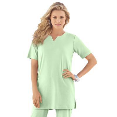 Plus Size Women's Notch Neck Soft Knit Tunic by Roaman's in Green Mint (Size 2X) Short Sleeve T-Shirt