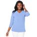 Plus Size Women's Stretch Cotton V-Neck Tee by Jessica London in French Blue (Size 34/36) 3/4 Sleeve T-Shirt