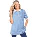 Plus Size Women's Elbow Short-Sleeve Polo Tunic by Woman Within in Bright Cobalt Gingham (Size 3X) Polo Shirt