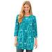 Plus Size Women's Perfect Printed Three-Quarter-Sleeve Scoopneck Tunic by Woman Within in Pretty Jade Jacquard Floral (Size M)