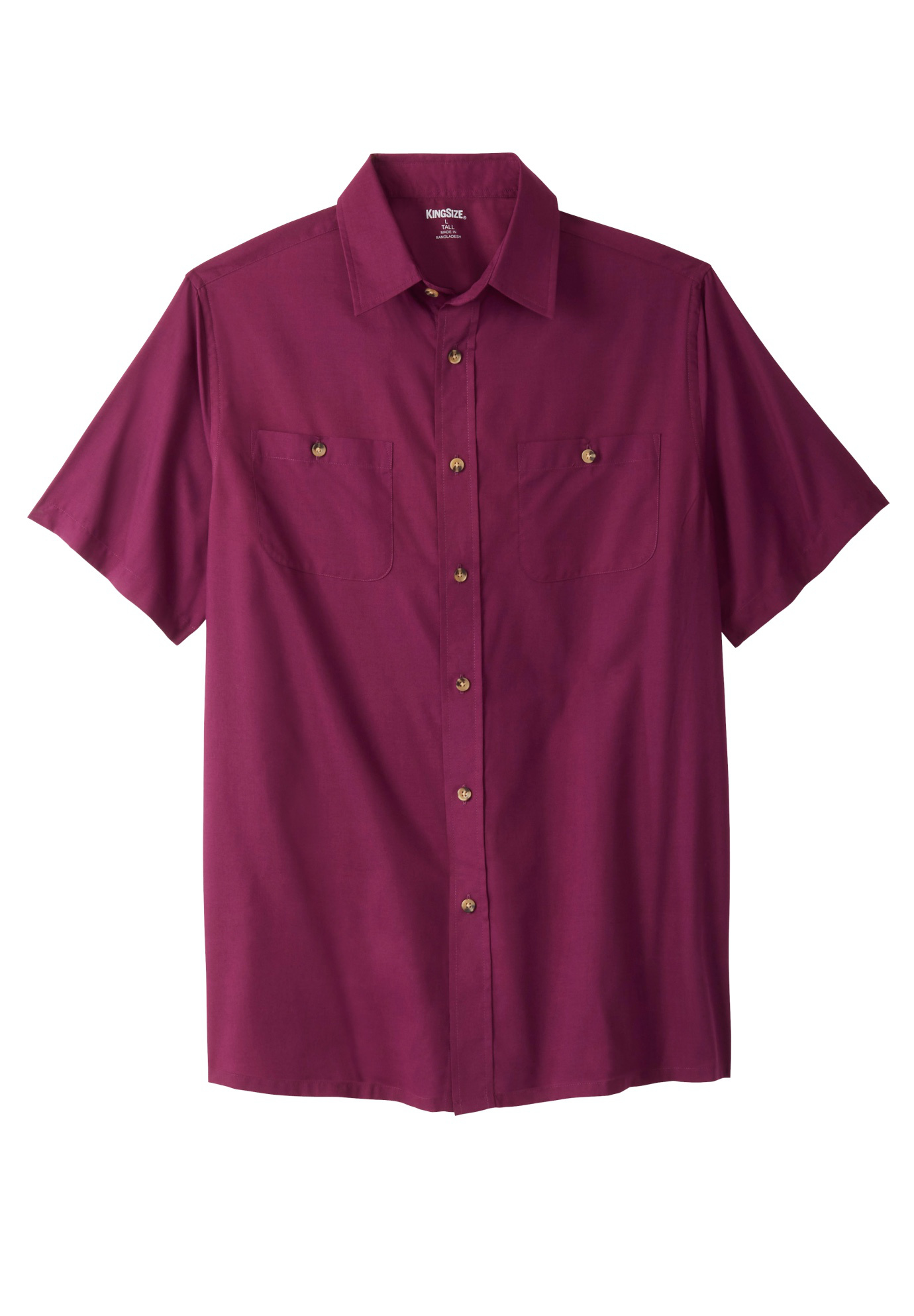 Men's Big & Tall Solid Wrinkle-Resistant Short Sleeve Button Down by KingSize in Dark Magenta (Size XL)