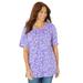 Plus Size Women's Easy Fit Short Sleeve Scoopneck Tee by Catherines in Dark Violet Paisley Floral (Size 6X)