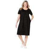 Plus Size Women's Perfect Short-Sleeve Crewneck Tee Dress by Woman Within in Black Polka Dot (Size 1X)