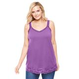 Plus Size Women's Lace-Trim V-Neck Tank by Woman Within in Pretty Violet (Size 26/28) Top