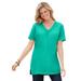 Plus Size Women's Perfect Short-Sleeve Shirred V-Neck Tunic by Woman Within in Pretty Jade (Size 2X)