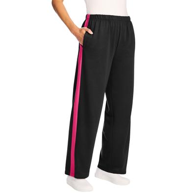 Plus Size Women's Womens Plus-Size Cotton French Terry Straight-Leg Pull-On Side-Stripe Pants by Woman Within in Black Raspberry Sorbet (Size 22/24)