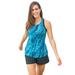 Plus Size Women's Longer-Length Racerback Tankini Top by Swim 365 in Aqua Abstract (Size 18)