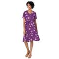 Plus Size Women's Short Pullover Crinkle Dress by Woman Within in Plum Purple Patch Floral (Size 30 W)