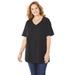 Plus Size Women's Suprema® Short Sleeve V-Neck Tee by Catherines in Black (Size 6X)