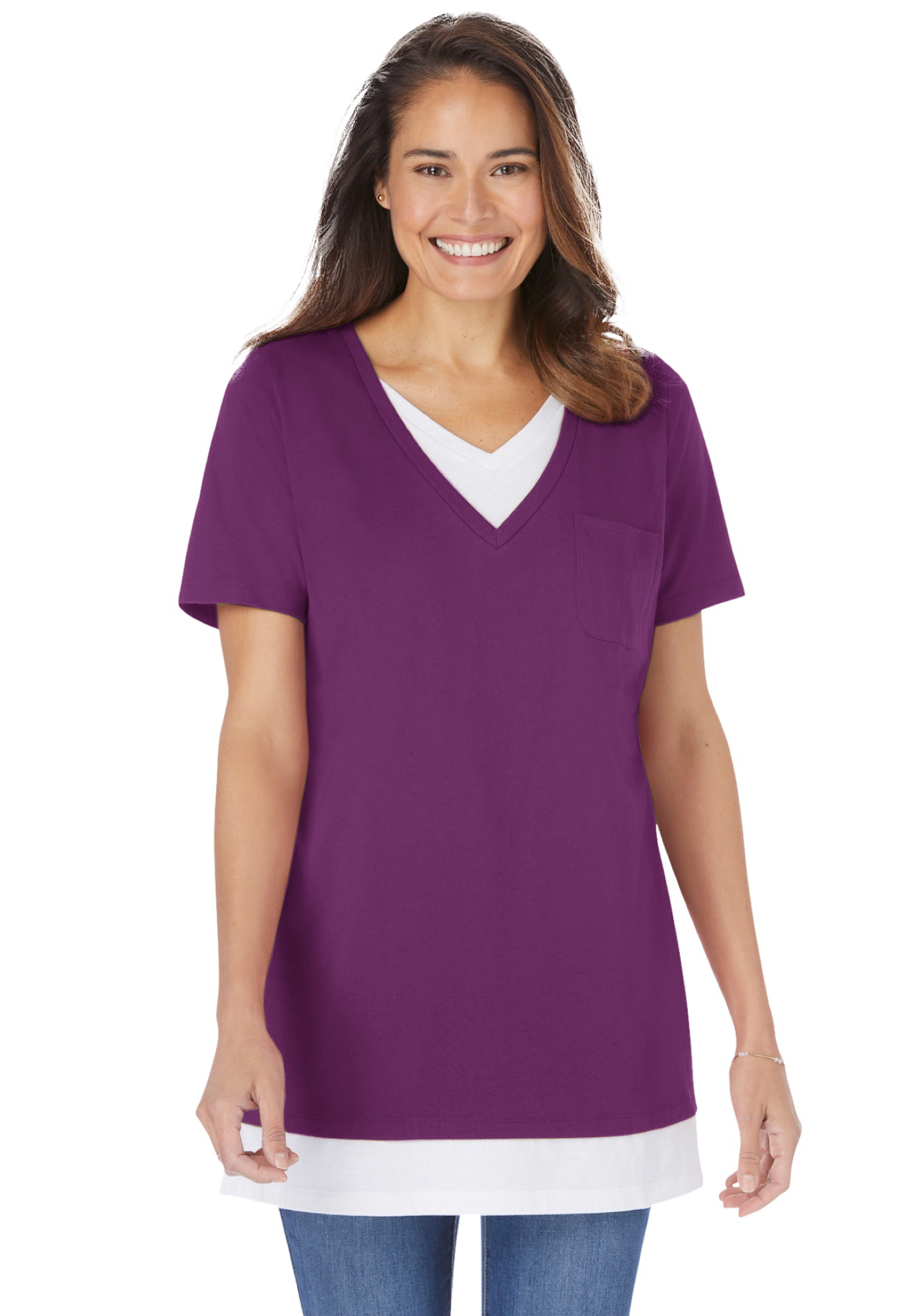 Plus Size Women's Layered-Look Tunic by Woman Within in Plum Purple (Size 3X)