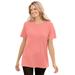 Plus Size Women's Thermal Short-Sleeve Satin-Trim Tee by Woman Within in Sweet Coral (Size S) Shirt