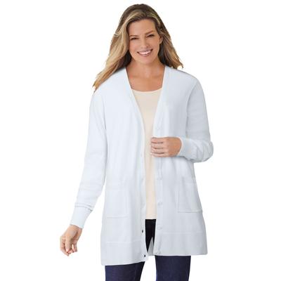 Plus Size Women's Perfect Longer-Length Cotton Cardigan by Woman Within in White (Size L) Sweater