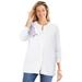 Plus Size Women's Perfect Long-Sleeve Cardigan by Woman Within in White Flower Embroidery (Size 5X) Sweater