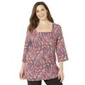 Plus Size Women's Ultra-Soft Square-Neck Tee by Catherines in Black Multi Watercolor Paisley (Size 4X)