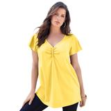 Plus Size Women's Flutter-Sleeve Sweetheart Ultimate Tee by Roaman's in Lemon Mist (Size 38/40) Long T-Shirt Top