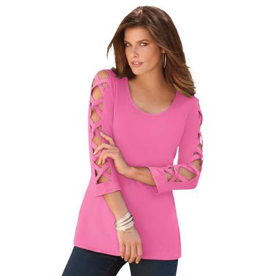 Plus Size Women's Lattice Sleeve Ultimate Tee by Roaman's in Vintage Rose (Size 42/44) Shirt