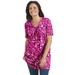Plus Size Women's Perfect Printed Short-Sleeve Shirred V-Neck Tunic by Woman Within in Raspberry Sorbet Field Floral (Size L)