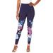 Plus Size Women's Placement-Print Legging by Roaman's in Navy Bloom Floral (Size 30/32)