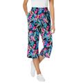 Plus Size Women's Elastic-Waist Knit Capri Pant by Woman Within in Black Multi Tropicana (Size L)