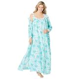 Plus Size Women's Long 2-Piece Cabbage-Rose Peignoir Set by Only Necessities in Green Floral (Size 5X)