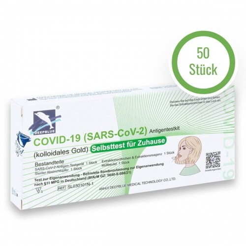 50 Stück Deep Blue Laientest (Nasaltest) Covid-19 Selbsttest Schnelltest - Einzel Verpackt Image