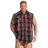 Men's Big & Tall Western Snap Front Muscle Shirt by KingSize in Black Plaid (Size XL)