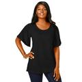 Plus Size Women's Flutter Sleeve Tunic by Jessica London in Black (Size M)