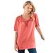 Plus Size Women's Ruffled Henley Tee by Roaman's in Sunset Coral (Size 22/24)