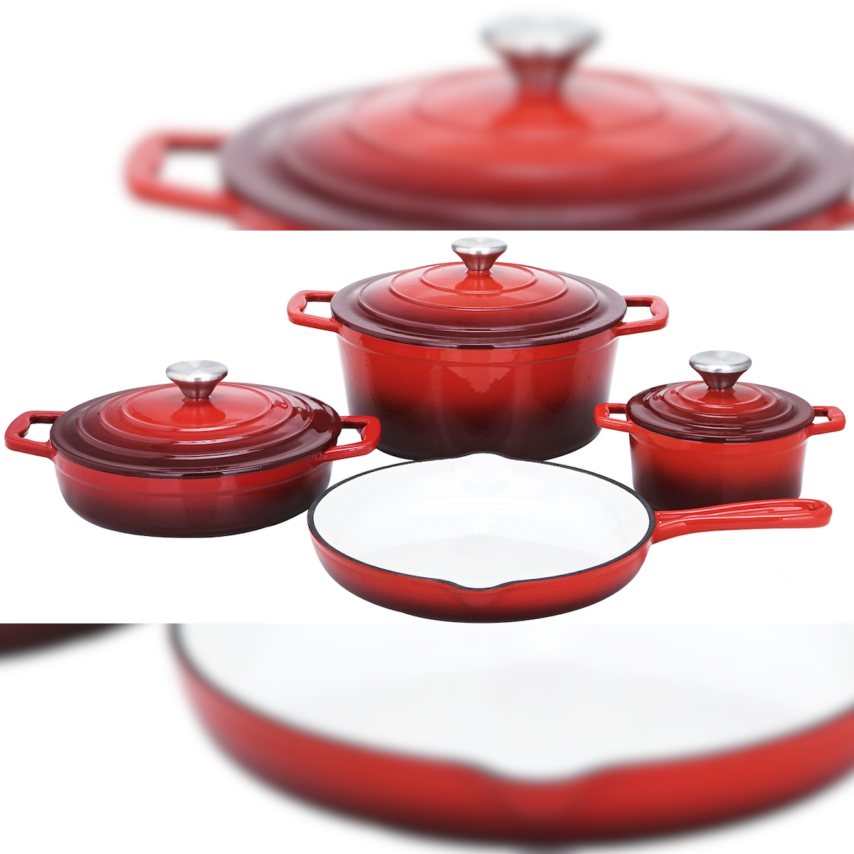 CS KOCHSYSTEME, XANTEN 7-teiliges Kochgeschirrset rot, Gusseisen emailliert, backofenfest, induktionsgeeignet Image