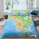 Sunnybed Ocean World Map Bedding Set Nautical Comforter Cover for Kids Child Boys Girls,North Duvet Cover Blue Green World Map Bedroom Decor Double Size