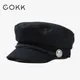 COKK-Casquette de Baseball en Laine pour Femme Chapeau avec Bouton Pare-Soleil Noir Automne