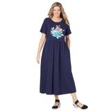 Plus Size Women's Short-Sleeve Scoopneck Empire Waist Dress by Woman Within in Navy Spring Bouquet (Size 2X)