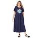Plus Size Women's Short-Sleeve Scoopneck Empire Waist Dress by Woman Within in Navy Spring Bouquet (Size 2X)