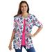 Plus Size Women's Perfect Elbow-Length Sleeve Cardigan by Woman Within in White Pink Watercolor Blossom (Size L) Sweater