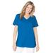 Plus Size Women's Short-Sleeve V-Neck Shirred Tee by Woman Within in Bright Cobalt (Size 4X)