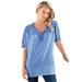 Plus Size Women's Ruffled Henley Tee by Roaman's in Horizon Blue (Size 30/32)