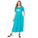 Plus Size Women's Short-Sleeve Scoopneck Empire Waist Dress by Woman Within in Waterfall Heart (Size M)