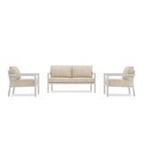 Joss & Main Vivant 56.25" Wide Outdoor Patio Sofa w/ SunbrCushions Metal/Rust - Resistant Metal in White | 28 H x 56.25 W x 30 D in | Wayfair