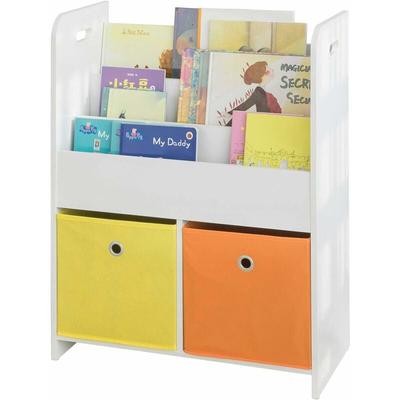 SoBuy KMB27-W Kinder Bücherregal Kinderregal mit 3 Ablagefächern und 2 Stoffboxen Spielzeugregal