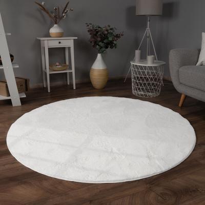 Teppich Wohnzimmer Kunstfell Shaggy Hochflor Waschbar In Waschmaschine Soft Uni Weiß ø 100 cm Rund