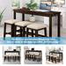 4 Pieces Counter Height Table with Fabric Padded Stools Rustic Bar Dining Set with Socket