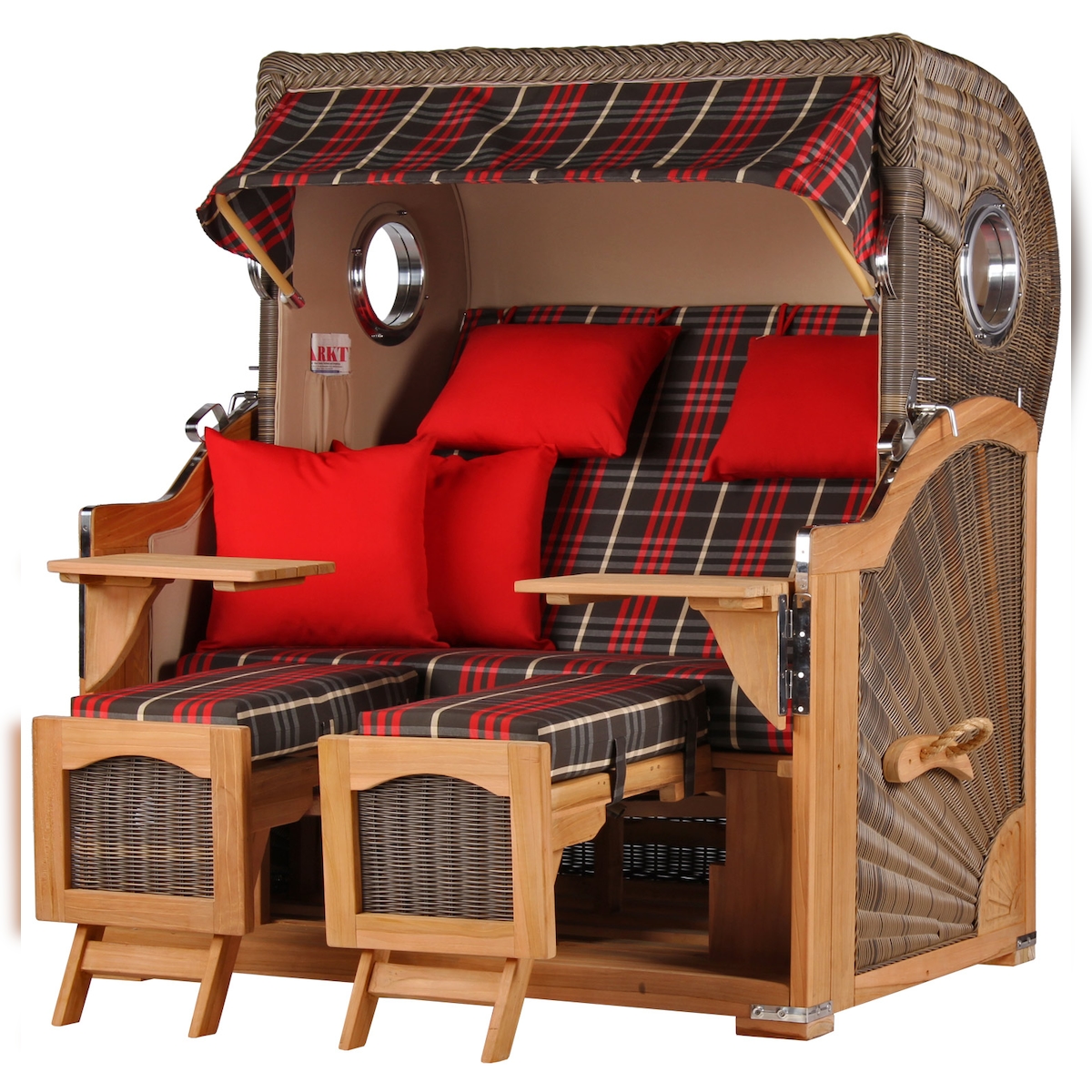 Mr. Deko Strandkorb - bene living - Ammersee Grande XL Teak Bullauge - PE grau - Modell 529 - 2,5-Sitzer inkl. Liftersystem Image