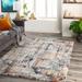 Abaca 6'7" x 9'6" Modern Contemporary Bohemian Abstract Blue/Brown/Cream/Dusty Coral/Gray/Light Beige/Dark Red/Peach Area Rug - Hauteloom