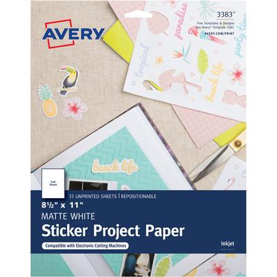Avery® 3383 8 1/2" x 11" Repositionable Sticker Project Paper for Inkjet Printers - 15/Pack