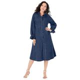 Plus Size Women's Button-Front Denim Shirtdress by Roaman's in Dark Wash (Size 32 W)