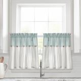 Linen Button Kitchen Tier Window Curtain Panels Blue/White 29X24+2 Set - Lush Decor 21T010406