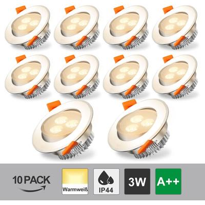 10X led Einbaustrahler Spot Warmweiß 3W Set Einbauleuchte Deckenleuchte Strahler IP44 3W - Hengda Image